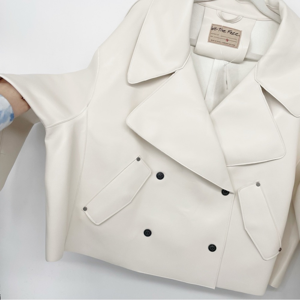 Free People Alexis Vegan Leather Moto Jacket NWT Cream White Boxy - Picture 12 of 16